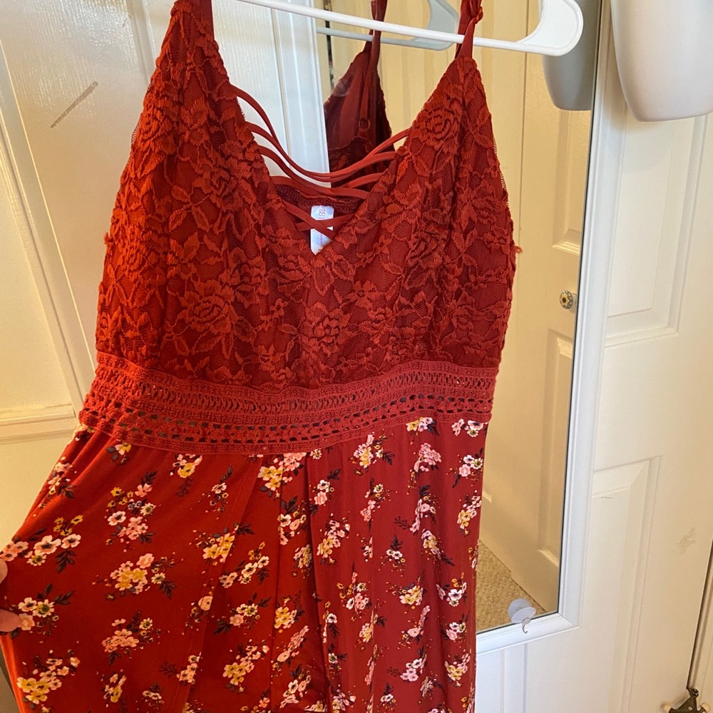 red floral dress